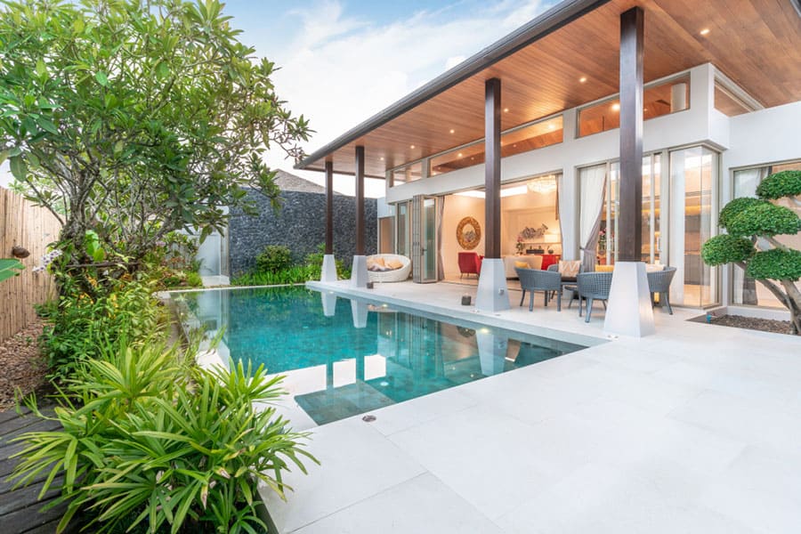 Home House Exterior Design Showing Tropical Pool Villa With Greenery Garden 2